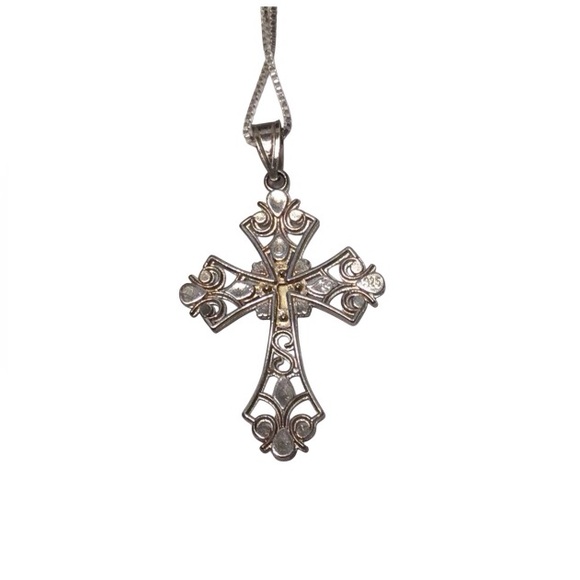 Sterling Silver Filigree Cross Pendant Necklace - Picture 2 of 3